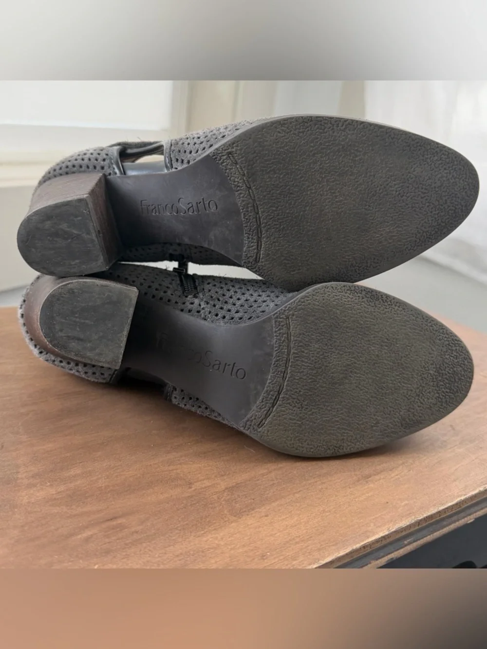 Franco Sarto Gray Perforated Suede Cutout Block Heel Booties - Picture 4 of 4